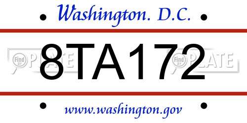 8TA172 District Of Columbia License Plate