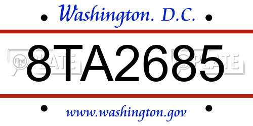 8TA2685 District Of Columbia License Plate