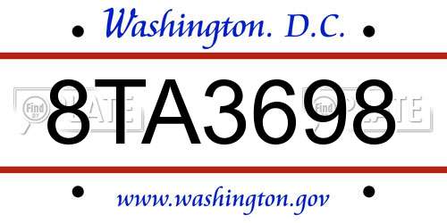 8TA3698 District Of Columbia License Plate