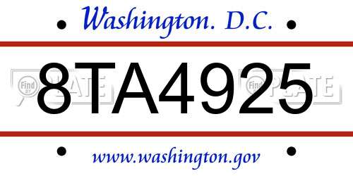 8TA4925 District Of Columbia License Plate