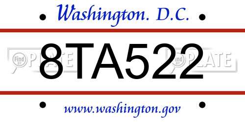 8TA522 District Of Columbia License Plate
