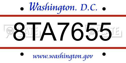 8TA7655 District Of Columbia License Plate