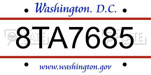 8TA7685 District Of Columbia License Plate