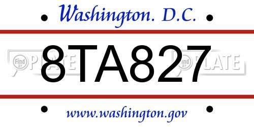 8TA827 District Of Columbia License Plate