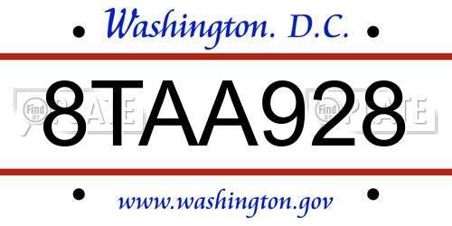 8TAA928 District Of Columbia License Plate