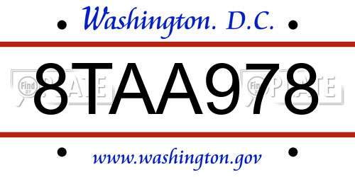 8TAA978 District Of Columbia License Plate