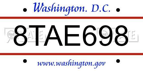 8TAE698 District Of Columbia License Plate