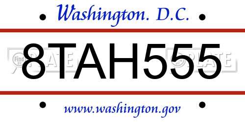 8TAH555 District Of Columbia License Plate