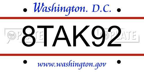 8TAK92 District Of Columbia License Plate
