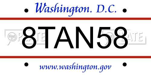 8TAN58 District Of Columbia License Plate