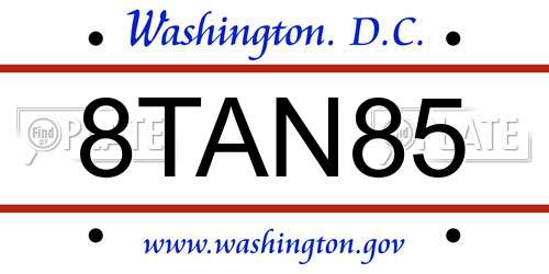 8TAN85 District Of Columbia License Plate