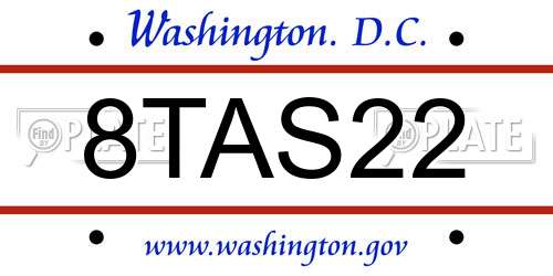 8TAS22 District Of Columbia License Plate