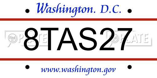 8TAS27 District Of Columbia License Plate