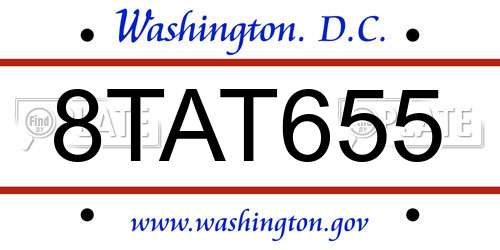 8TAT655 District Of Columbia License Plate