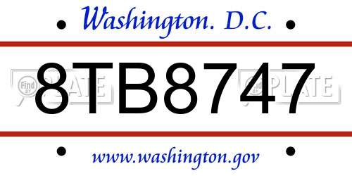 8TB8747 District Of Columbia License Plate