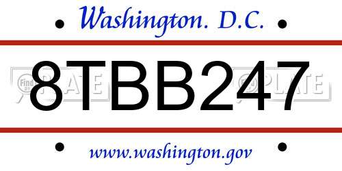8TBB247 District Of Columbia License Plate