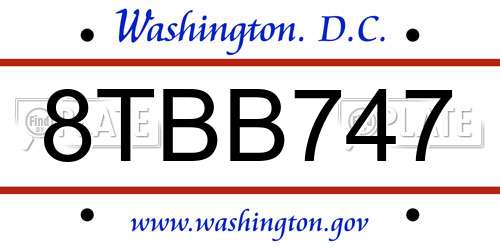 8TBB747 District Of Columbia License Plate