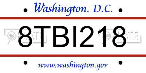 8TBI218 District Of Columbia License Plate