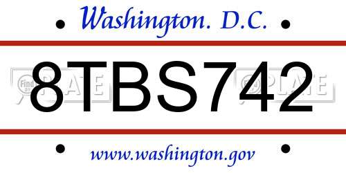 8TBS742 District Of Columbia License Plate