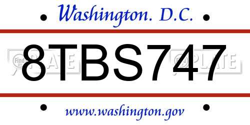 8TBS747 District Of Columbia License Plate