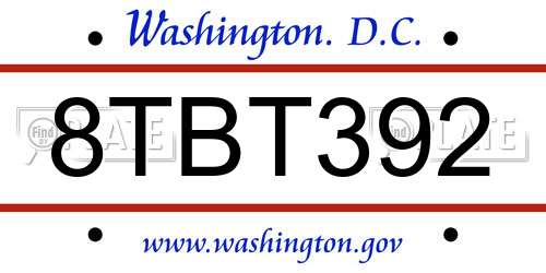 8TBT392 District Of Columbia License Plate