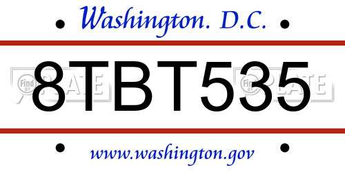 8TBT535 District Of Columbia License Plate