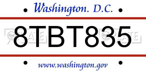 8TBT835 District Of Columbia License Plate