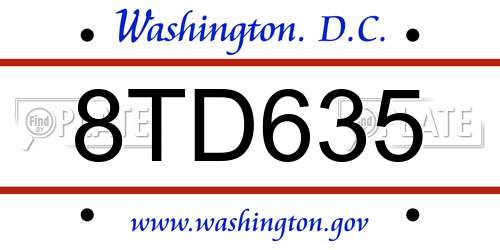 8TD635 District Of Columbia License Plate