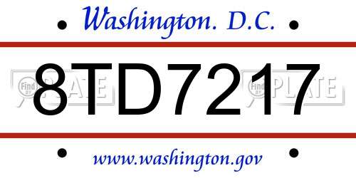 8TD7217 District Of Columbia License Plate