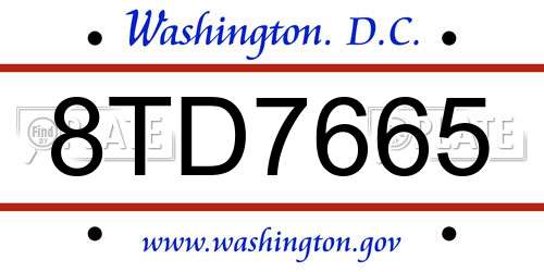 8TD7665 District Of Columbia License Plate