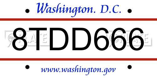 8TDD666 District Of Columbia License Plate