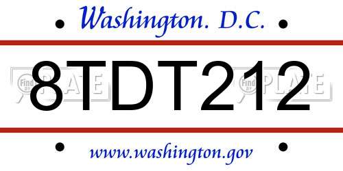 8TDT212 District Of Columbia License Plate