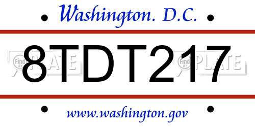 8TDT217 District Of Columbia License Plate