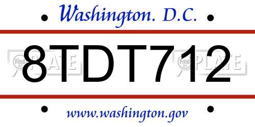 8TDT712 District Of Columbia License Plate
