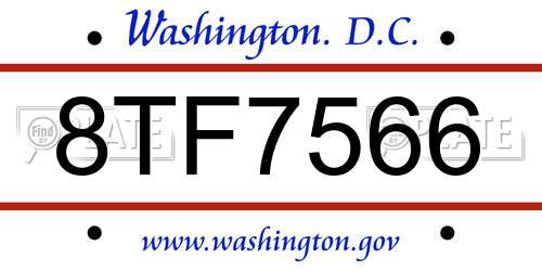 8TF7566 District Of Columbia License Plate