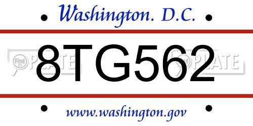 8TG562 District Of Columbia License Plate