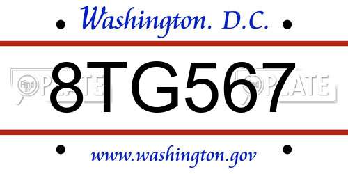 8TG567 District Of Columbia License Plate