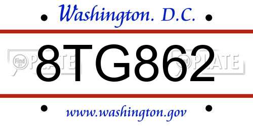 8TG862 District Of Columbia License Plate