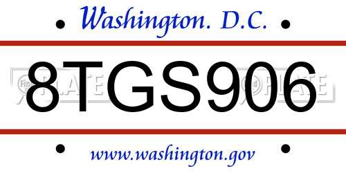 8TGS906 District Of Columbia License Plate
