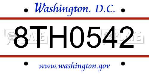 8TH0542 District Of Columbia License Plate