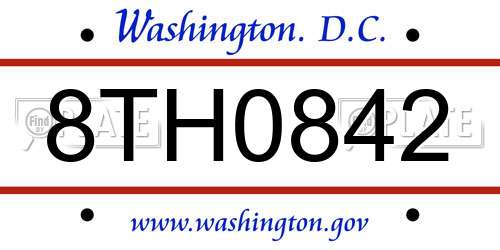 8TH0842 District Of Columbia License Plate