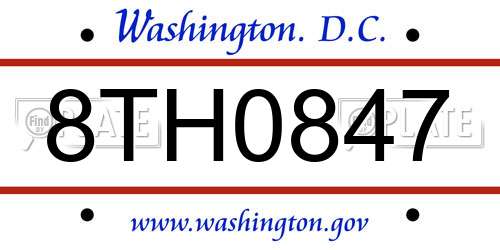 8TH0847 District Of Columbia License Plate