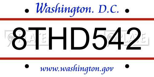 8THD542 District Of Columbia License Plate