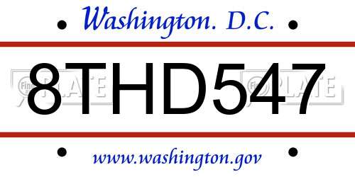 8THD547 District Of Columbia License Plate