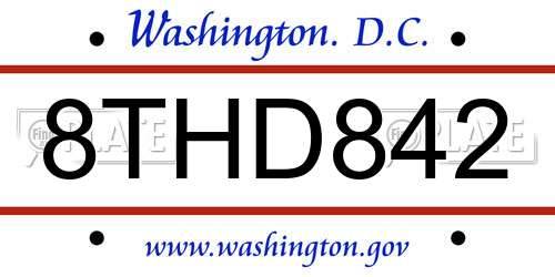 8THD842 District Of Columbia License Plate