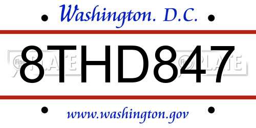8THD847 District Of Columbia License Plate