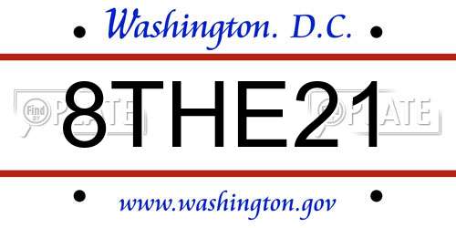 8THE21 District Of Columbia License Plate