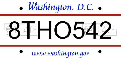 8THO542 District Of Columbia License Plate