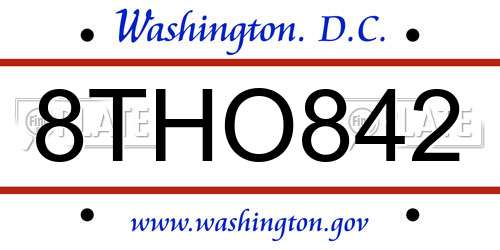 8THO842 District Of Columbia License Plate