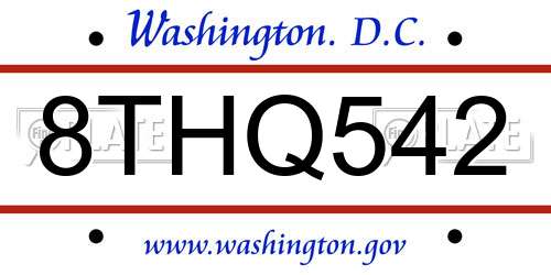 8THQ542 District Of Columbia License Plate